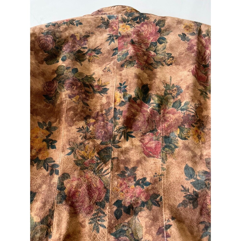 VS2 Women’s Genuine Suede Floral Jacket size L Snap Front Stand Collar Shacket - Picture 8 of 10
